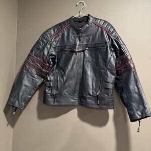 Men's Black and Red Leather Bomber Jacket